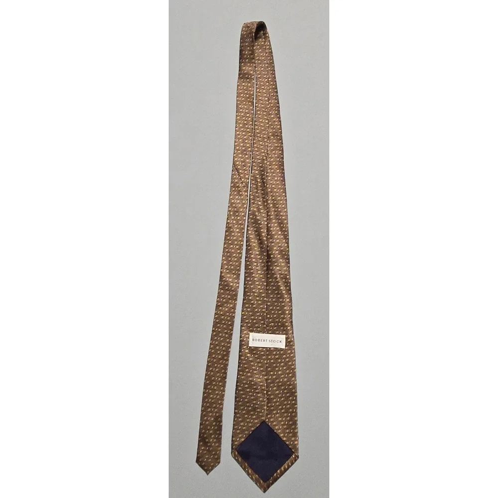 Robert Stock Silk Necktie Geometric Brown Gold 4x59
